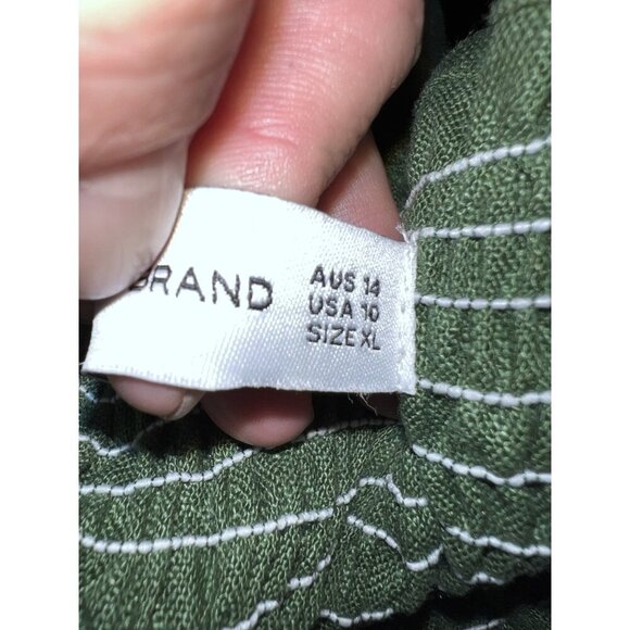 FAITHFULL THE BRAND Green Linen Smocked Sleeveless Midi Dress Button Down Sz 10 - Picture 12 of 16